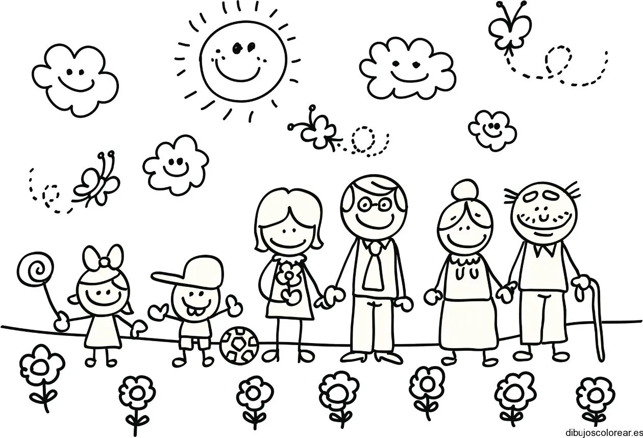 Dibujo de una familia de paseo veraniego | Dibujos para Colorear