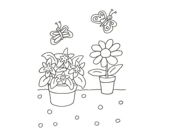 Imprimir: Dibujo de una flor en una maceta para pintar con los niños