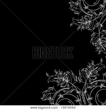 Dibujo floral blanco sobre un fondo negro Fotos stock e Imágenes ...