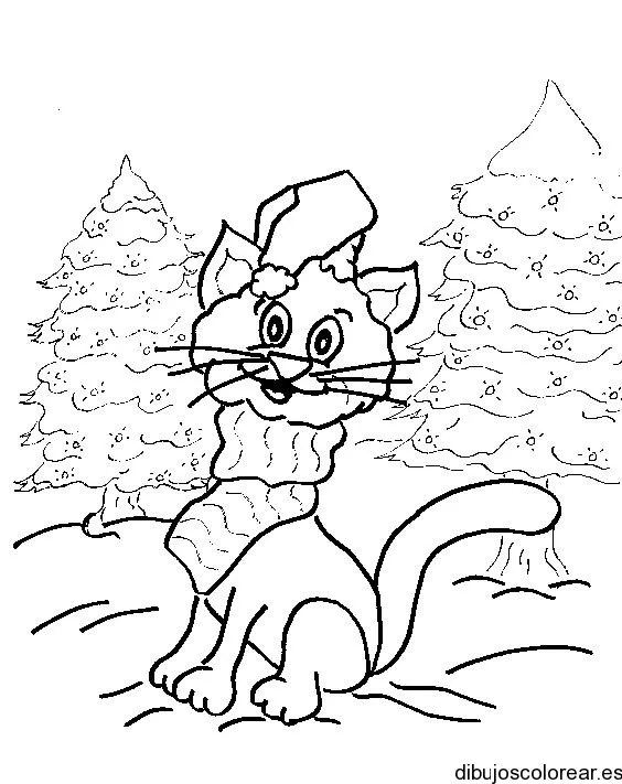 Dibujo de un gato con gorro | Dibujos para Colorear