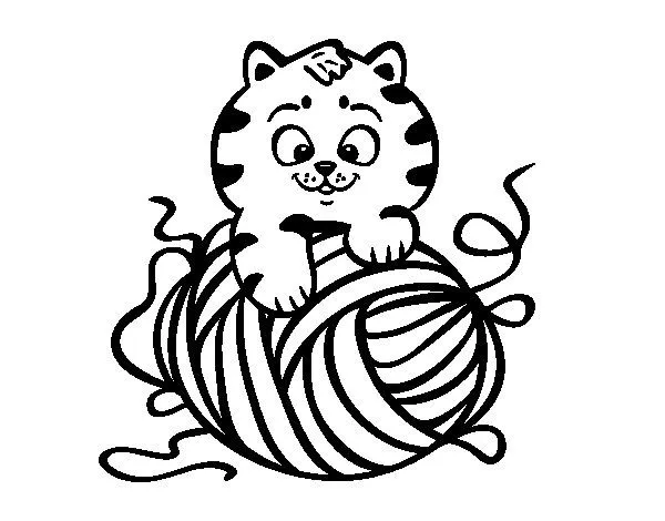 Dibujo de Gato con ovillo de lana para Colorear - Dibujos.net