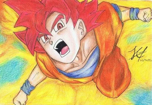Dibujo de Goku ssj dios luchando contra Berus Dios de la ...