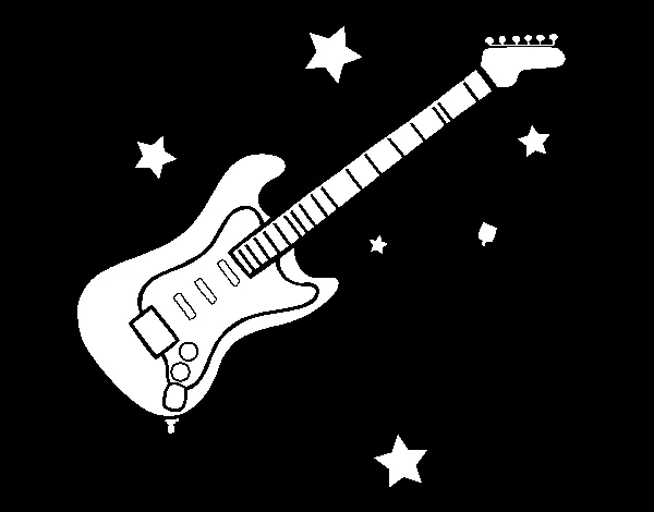Dibujo de Guitarra y estrellas para Colorear - Dibujos.net