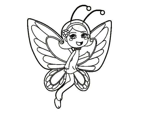 Dibujo de Hada mariposa contenta para Colorear - Dibujos.net