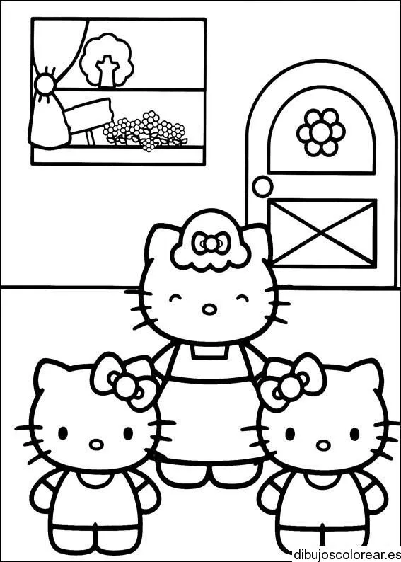 Dibujo de Hello Kitty fuera de casa | Dibujos para Colorear