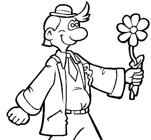 Dibujo de Hombre contento con una flor para Colorear - Dibujos.net