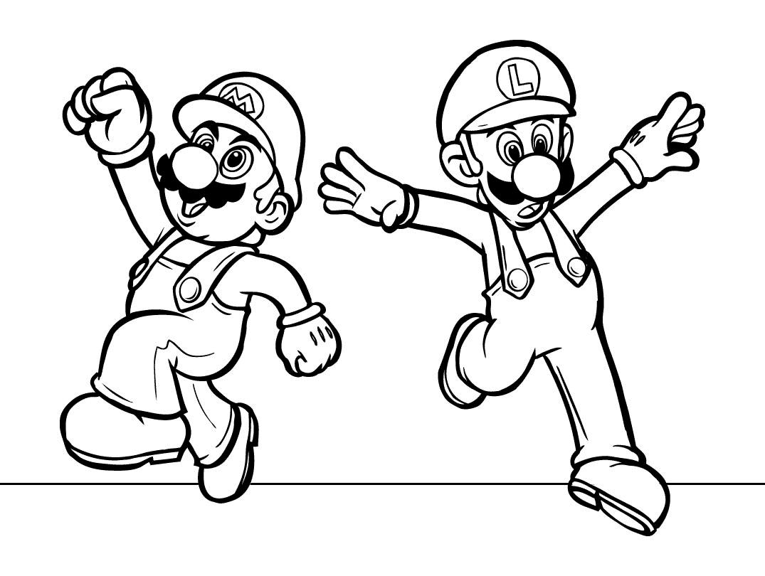 Dibujo para imprimir y colorear de Super Mario y Luigi