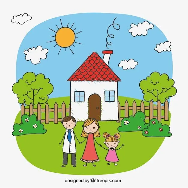 Dibujo infantil de una familia feliz | Descargar Vectores gratis