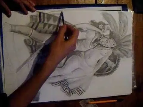 dibujo a lapiz de azteca (la leyenda de los volcanes) - YouTube