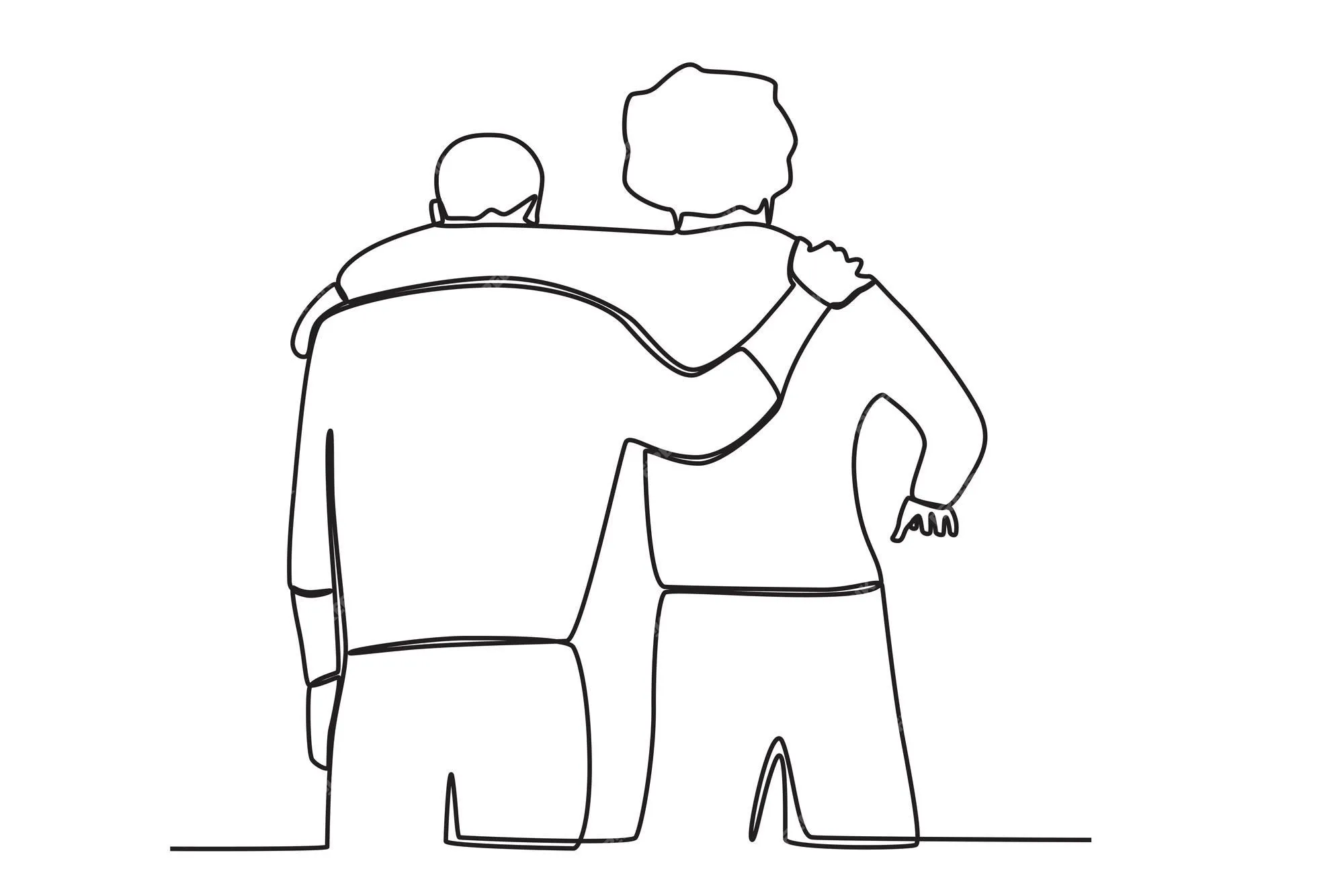 Dibujo de una línea del día de la amistad de dos hombres abrazándose |  Vector Premium