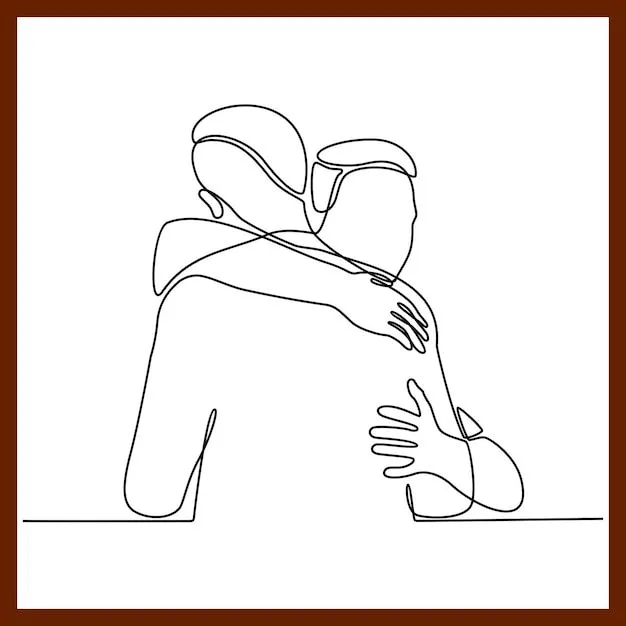 Dibujo de línea continua de dos personas abrazándose dos jóvenes se abrazan  | Vector Premium