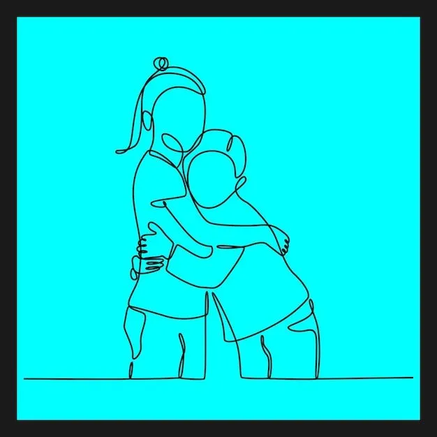 Dibujo de línea continua de dos personas abrazándose dos jóvenes se abrazan  | Vector Premium