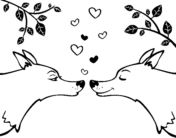 Dibujo de Lobos enamorados para Colorear - Dibujos.net