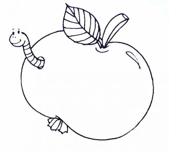 Dibujo de Manzana con un gusano. Dibujo para colorear de Manzana ...