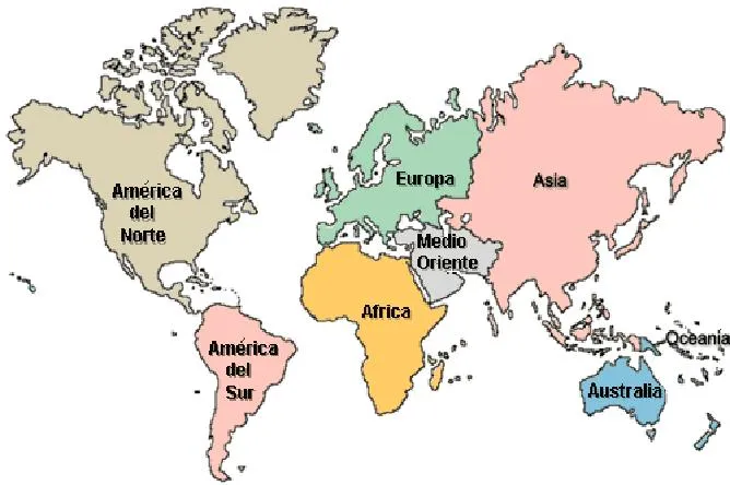Dibujo del mapa mundi con sus continentes - Imagui