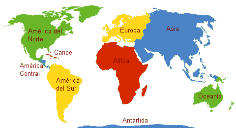 Mapas de los 5 continentes con sus nombres - Imagui