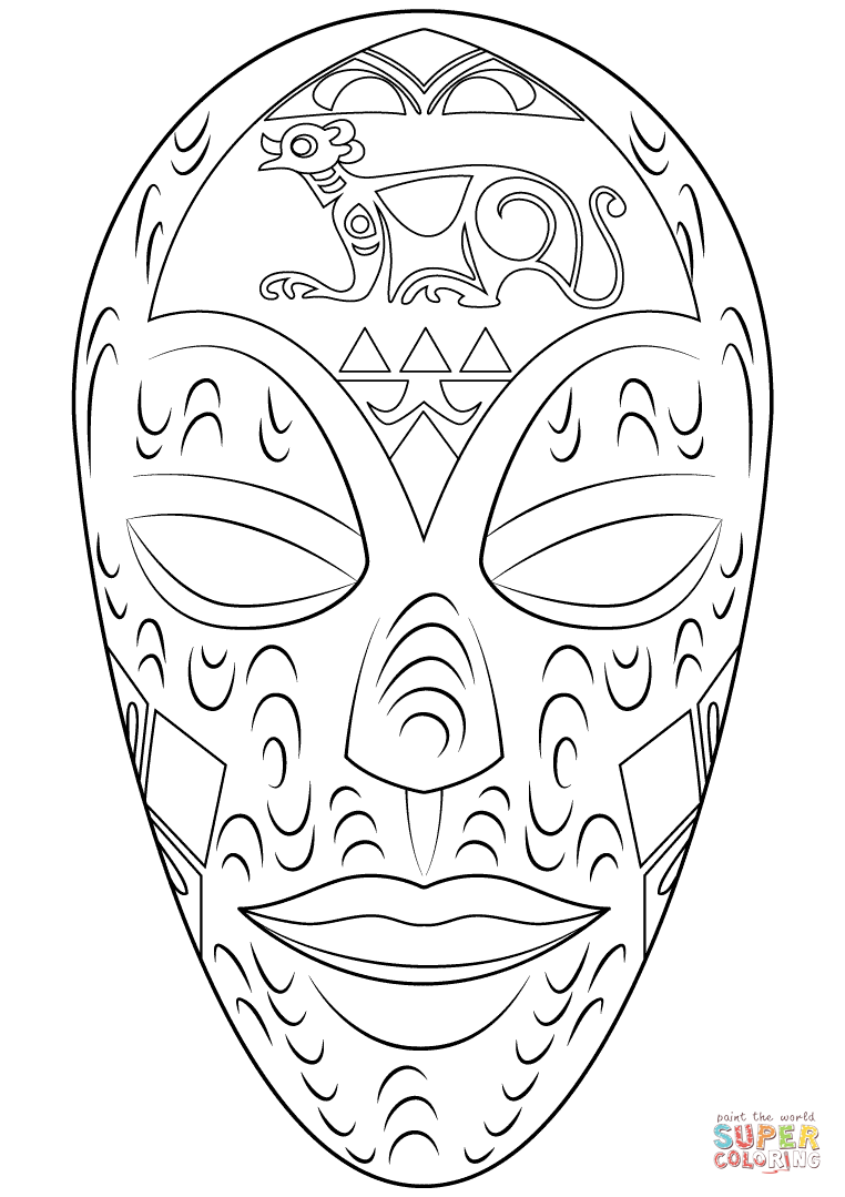 Dibujo de Máscara Africana de Madera para colorear | Dibujos para colorear  imprimir gratis