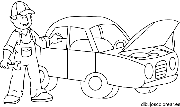 Dibujo de un mecánico con un coche | Dibujos para Colorear