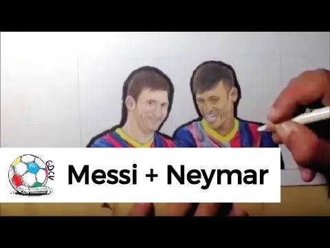 Dibujo de Messi y Neymar en la presentación del equipo de la ...