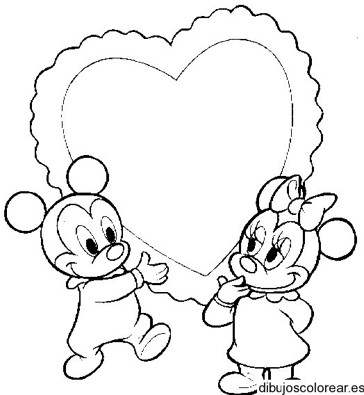 Dibujo de Mickey y Minnie en un corazón | Dibujos para Colorear