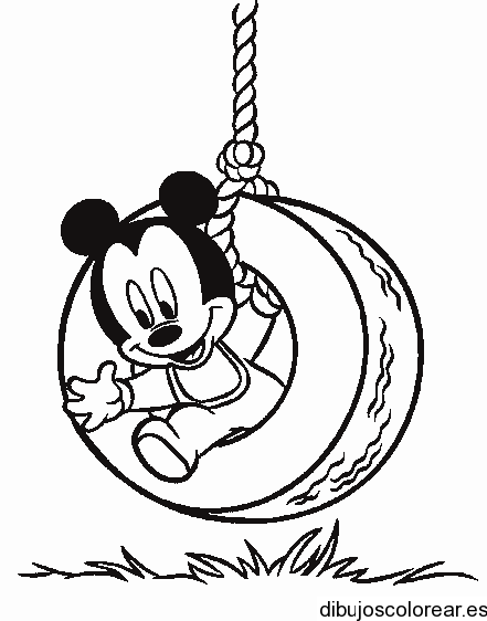 Dibujo de Mickey Mouse jugando al columpio | Dibujos para Colorear