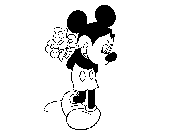 Dibujo de Mickey Mouse con ramo de flores para Colorear - Dibujos.net