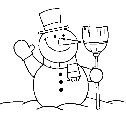 Dibujo de Muñeco de nieve con escoba para Colorear - Dibujos.net