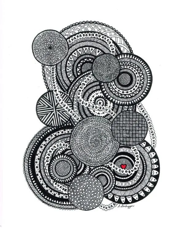Dibujo negro y blanco Zentangle abstracto por LimeGreenArtShop