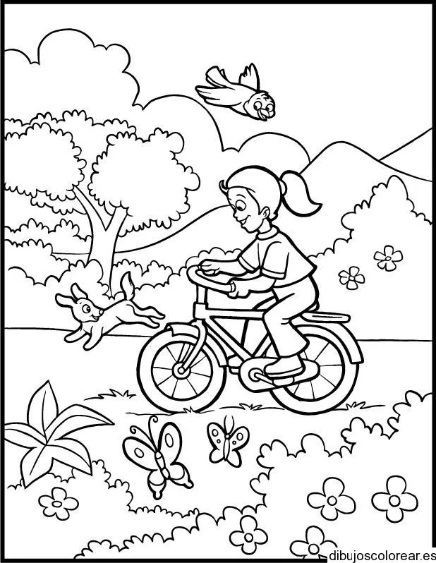 Dibujo de niña en bicicleta en el parque | Dibujos para Colorear Dibujo de niña en bicicleta en el parque | Dibujos para Colorear