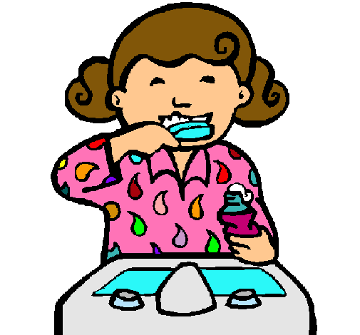 Dibujo de Niña cepillándose los dientes pintado por ...