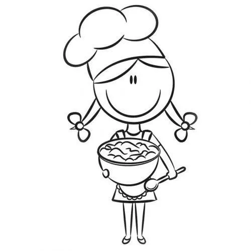 Dibujo de una niña cocinando para pintar