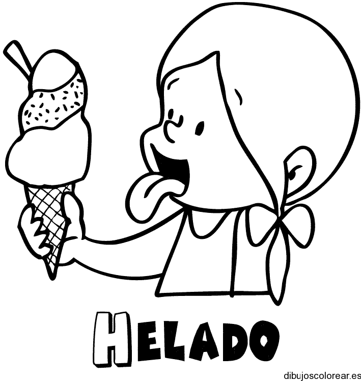 Dibujo de una niña comiendo helado | Dibujos para Colorear