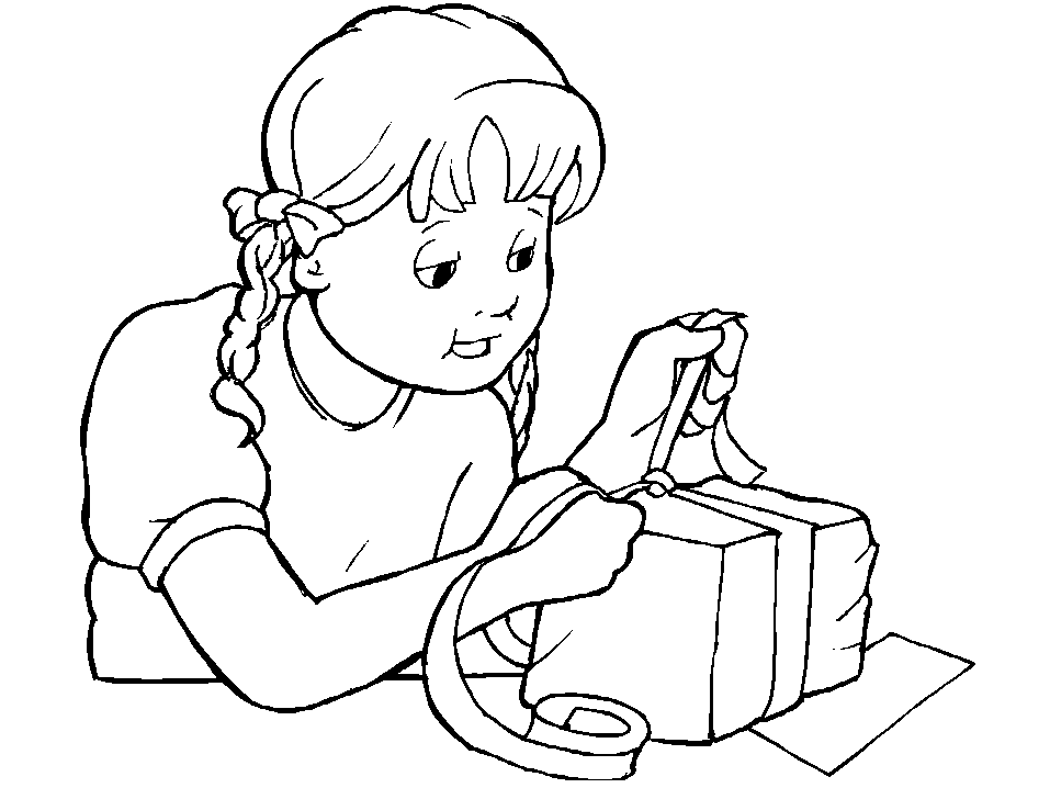 Dibujo de nina envolviendo un regalo - Portal Escuela