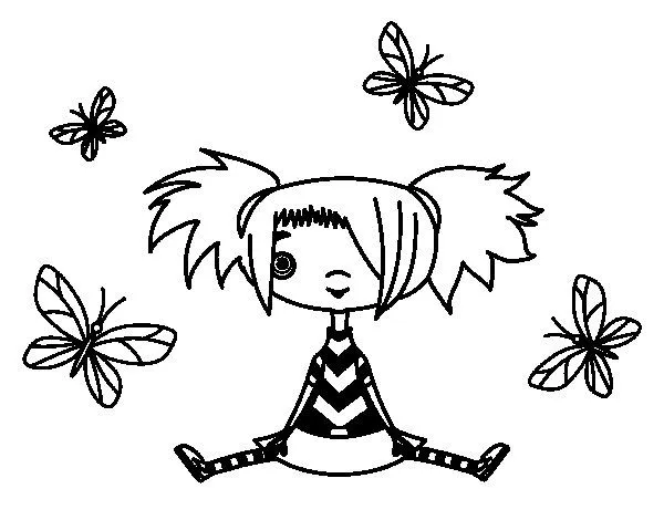 Dibujo de Niña con mariposas para Colorear - Dibujos.net