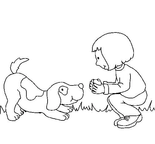 Dibujo de Niña y perro jugando para Colorear - Dibujos.net