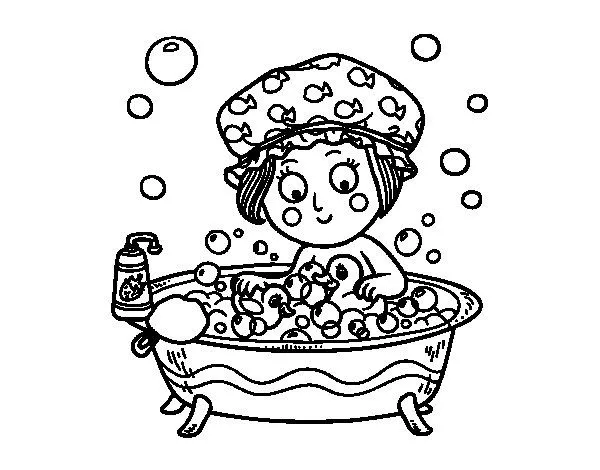 Dibujo de Niña tomando un baño para Colorear - Dibujos.net