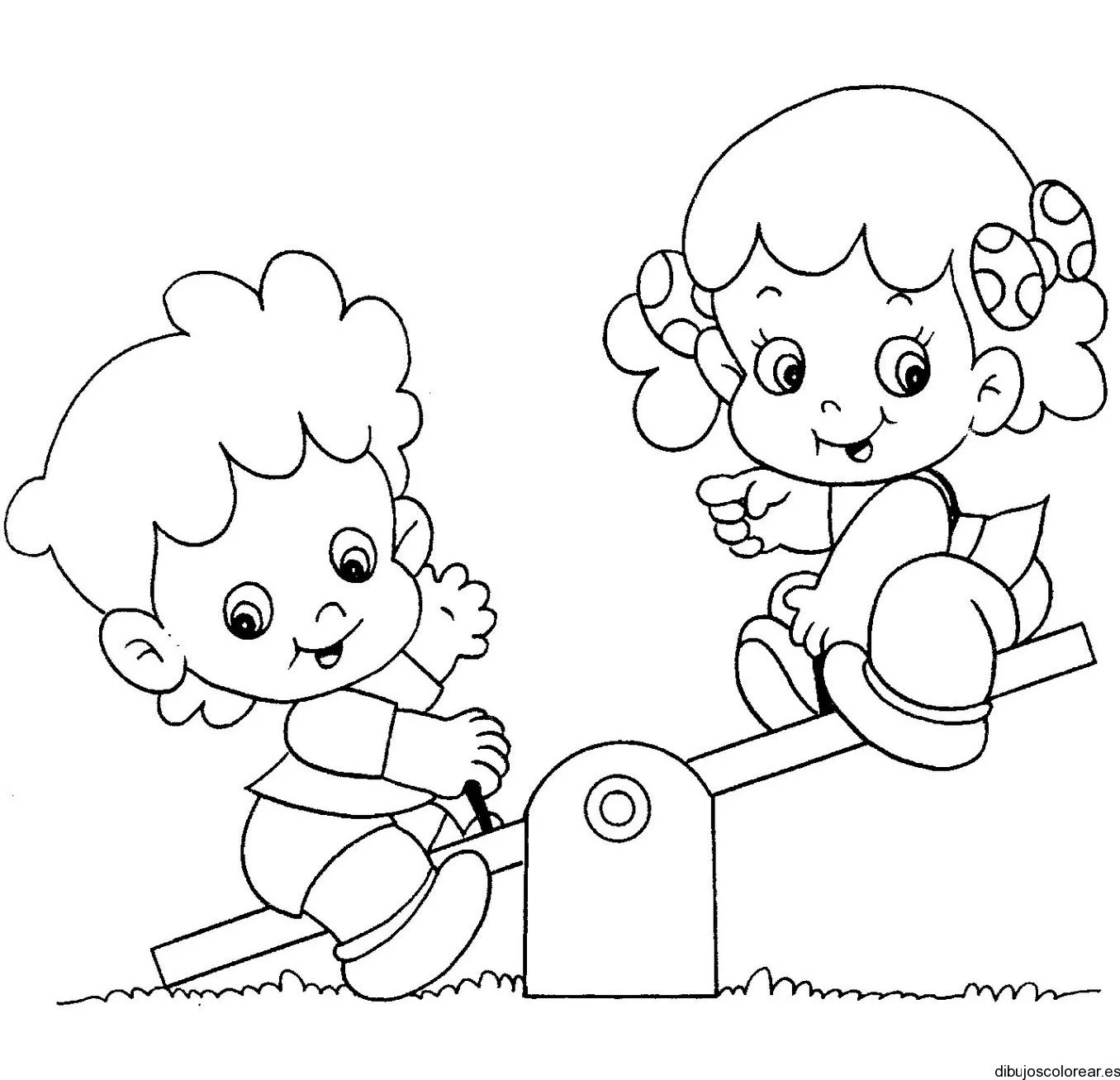 Dibujo de dos niñas jugando en el parque | Dibujos para Colorear