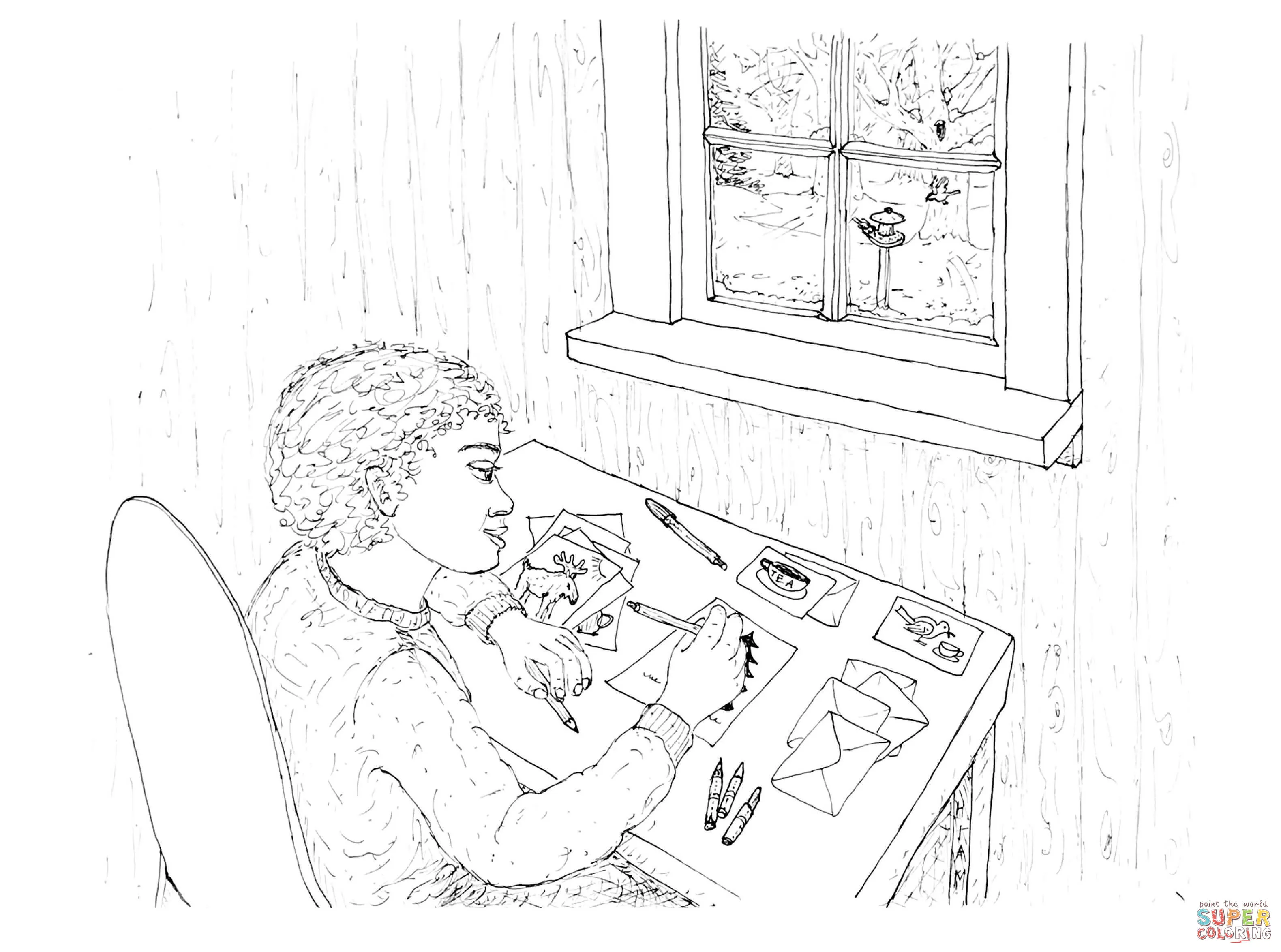 Dibujo de Niño escribiendo invitaciones en invierno para colorear | Dibujos para  colorear imprimir gratis
