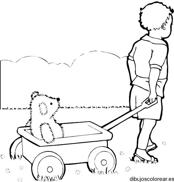 Dibujo de un niño paseando un oso | Dibujos para Colorear