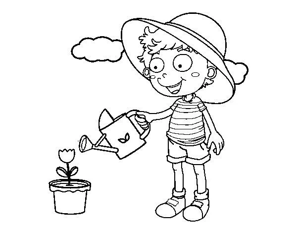 Dibujo de Niño regando para Colorear - Dibujos.net