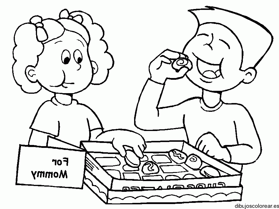 Dibujo de dos niños comiendo dulces | Dibujos para Colorear