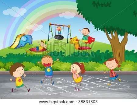 Dibujos animados de niños jugando en el parque - Imagui