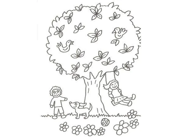 Dibujo de niños jugando con un perro en el campo para colorear