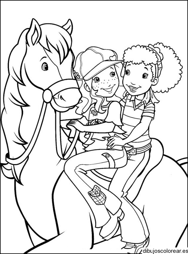 Dibujo de niños montando a caballo | Dibujos para Colorear