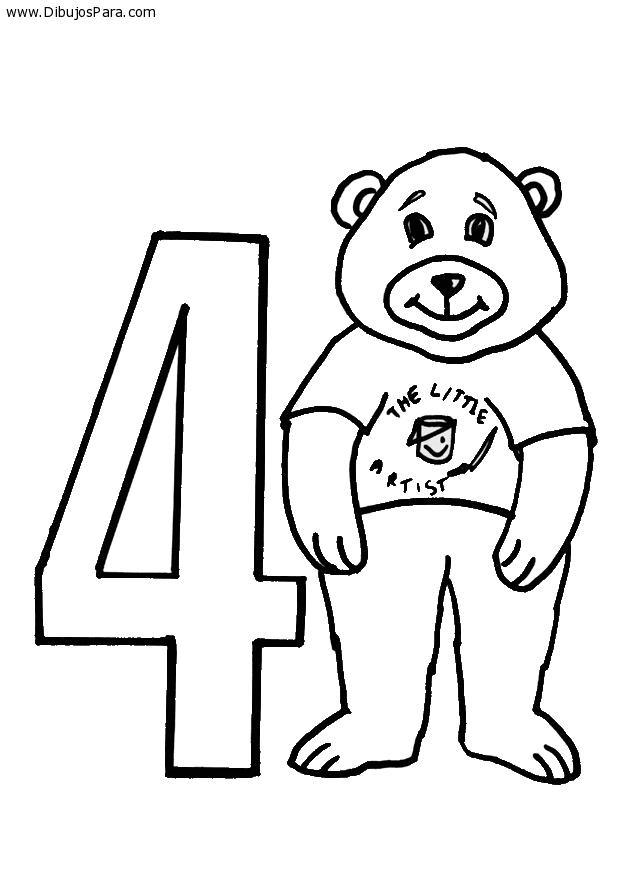 Dibujo del Numero Cuatro con un Oso | Dibujos de Numeros para ... Dibujo del Numero Cuatro con un Oso | Dibujos de Numeros para ...