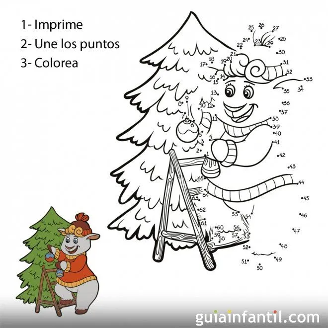 Dibujo de oveja en árbol de Navidad para unir numeros - 6 dibujos ...