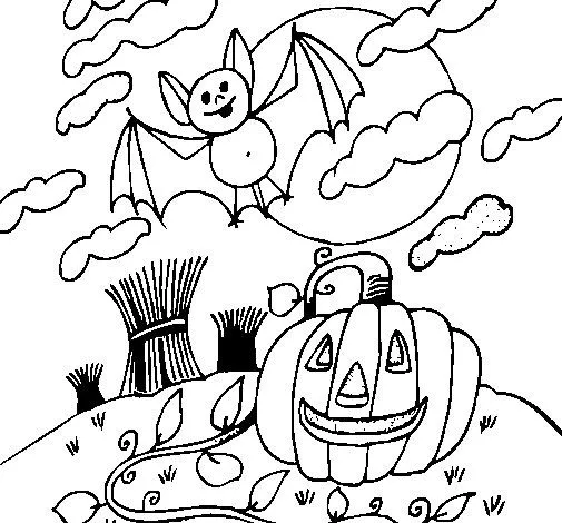 Dibujo de Paisaje de Halloween para Colorear - Dibujos.net