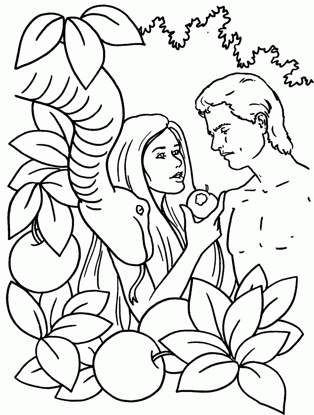 Dibujo del Pecado de Adán y Eva para colorear