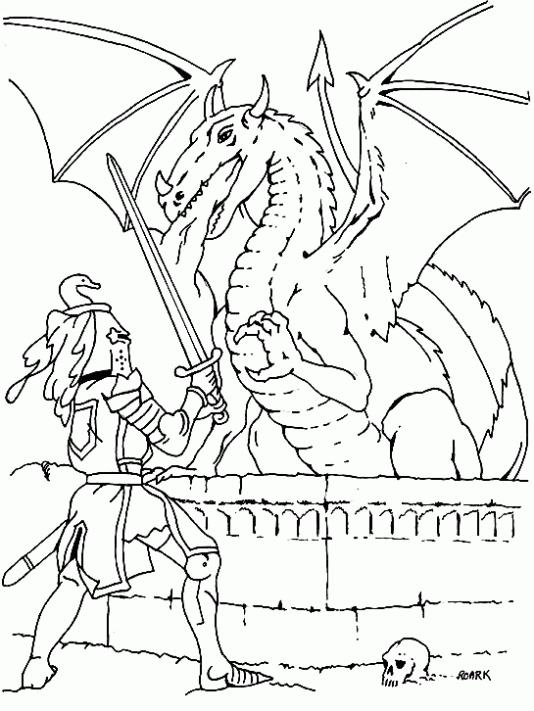 Dibujo de Pelea contra un dragón. Dibujo para colorear de Pelea ...