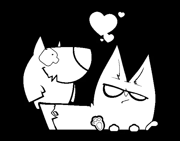 Dibujo de Perro y gato enamorados para Colorear - Dibujos.net